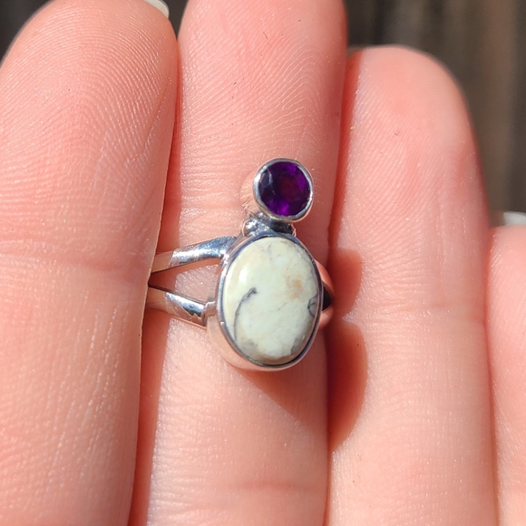 Authentic White Buffalo Turquoise - Nevada & Black Onyx 925 Ring - Picture 5 of 9